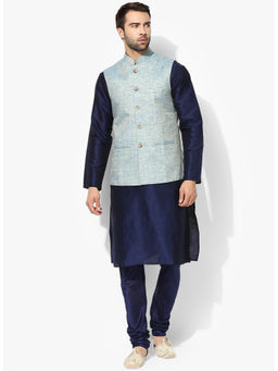 KISAH - Kurta And Churidar With Blue Nehru Jacket (Set of 3)