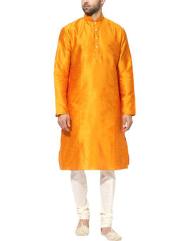 KISAH - Orange Solid Kurta with Churidar (Set of 2)