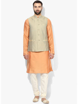 KISAH - Kurta And Churidar With Beige Nehru Jacket (Set of 3)
