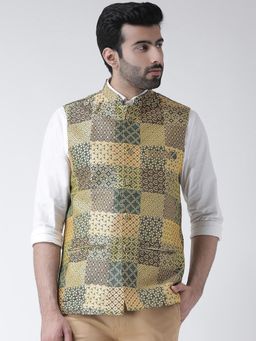 KISAH - Printed Men Green Nehru Jacket
