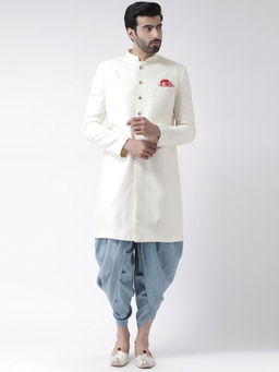KISAH - White Self-Design Silk Sherwani with Dhoti Pants (Set of 2)