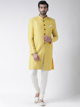 KISAH - Yellow Woven Design Sherwani with Churidar (Set of 2)