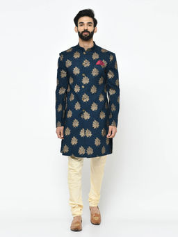 KISAH - Navy Blue Sherwani With Churidar (Set of 2)