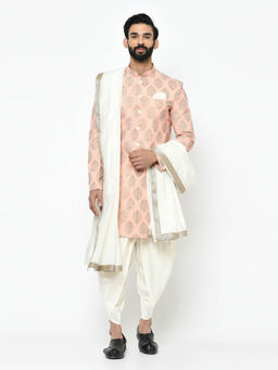 KISAH - Pink Sherwani With Dhoti & Dupatta (Set of 3)