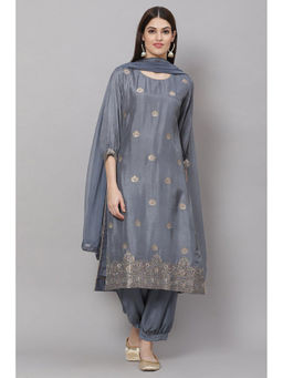 Biba - Blue Silk Unstitched Dress Material Suit (Set of 3)