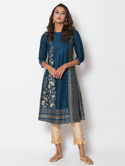 Biba - Teal Floral Kurta