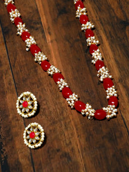 Karatcart - Red Beads Tassels Rani Haar Necklace Set (Set of 2)