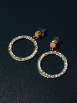 Karatcart - Kundan Hoop Earrings with Peach Stone