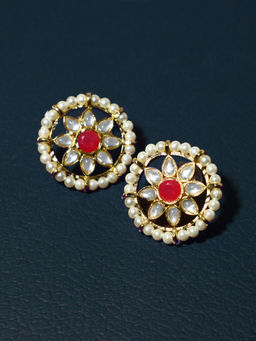 Karatcart - Kundan Stud Earrings with Red Stones
