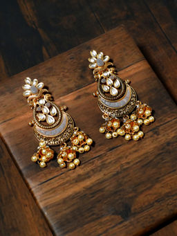 Karatcart - Gold Plated Pearl Beads Grey Kundan Chandbali Earrings