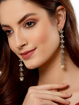 Karatcart - Gold Plated Floral Shaped Kundan Studded Drop Earrings