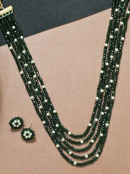 Karatcart - Green Crystal Beads Multi-Strand Rani Haar Necklace Set