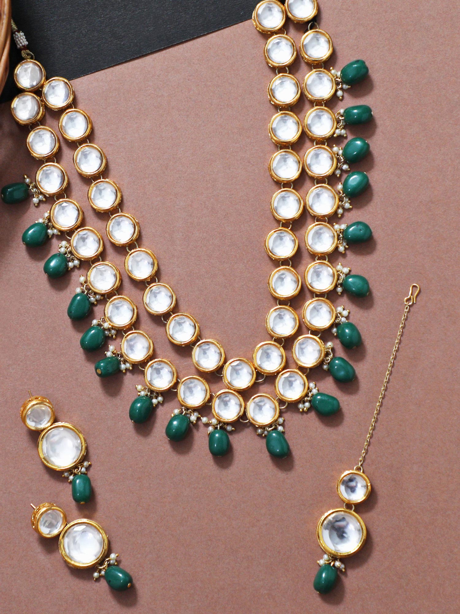Off Karatcart Gold Plated Green Beads 