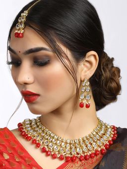 Karatcart - Gold-Tone Traditional Red Stone Studded Kundan Choker Necklace Set