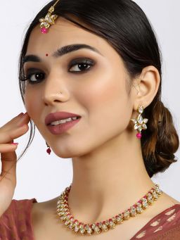 Karatcart - Pink Beads Studded Kundan Choker Necklace Set