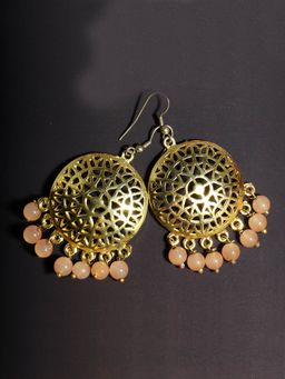 Karatcart - Gold Plated Peach Beads Kundan Dangler Earrings