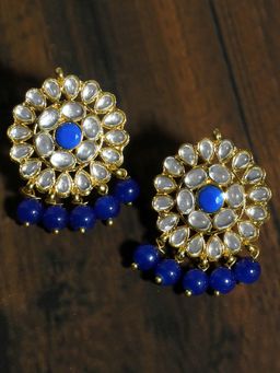 Karatcart - Gold Plated Blue Beads Kundan Dangler Earrings