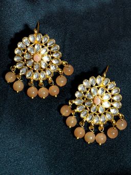 Karatcart - Gold Plated Peach Beads Kundan Dangler Earrings