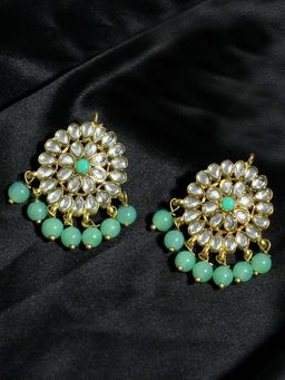 Karatcart - Gold Plated Blue Beads Kundan Dangler Earrings