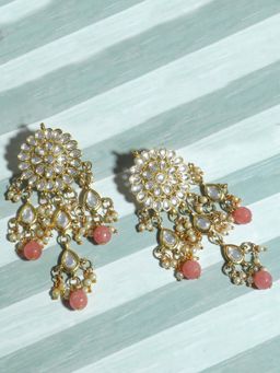 Karatcart - Gold Plated Peach Beads Kundan Tassel Earrings