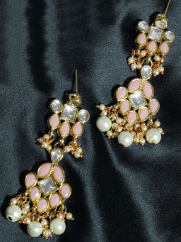 Karatcart - Gold Plated Pearl Beads Peach Kundan Dangler Earrings