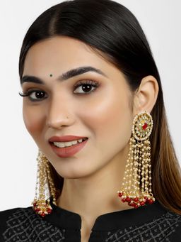 Karatcart - Gold Plated Red Beads Kundan Tassel Earrings
