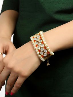 Karatcart - Red Meena and Kundan Studded Handcrafted Bracelet