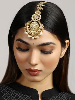 Karatcart - Gold Plated Pearl Studded Kundan Maangtikka