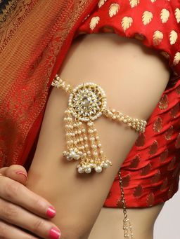 Karatcart - Traditional Gold Plated Pearl Beads Kundan Bajubandh