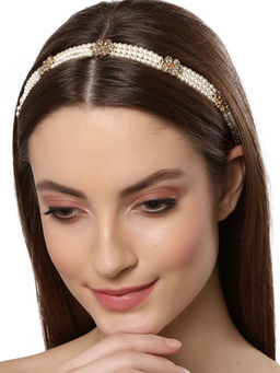 Karatcart - Gold Plated Beaded Kundan Hairband for Women