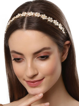Karatcart - Gold Plated Floral Chain Hairband for Womens