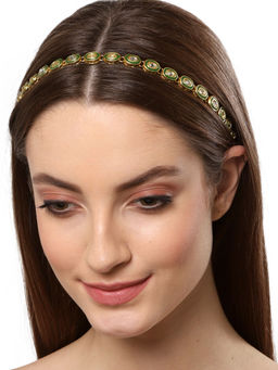 Karatcart - Gold Plated Green Meena Kundan Hairband for Women