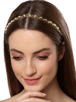 Karatcart - Gold Plated Black Meena Kundan Hairband for Women