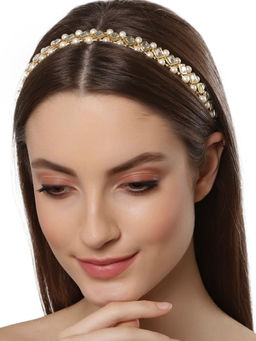 Karatcart - Diamond Shape Kundan and Pearl Studded Hairband for Women