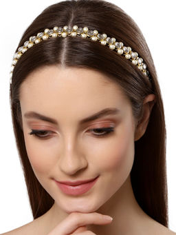 Karatcart - Round Kundan Studded Hairband with Pearl Beads for Women