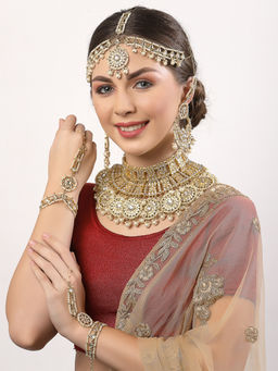 Karatcart - Gold Plated Pearl Beads Kundan Bridal Choker Necklace Set