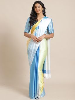 Sareemall - Light Blue & Yellow Casual Crepe Printed Saree With Unstitched Blouse