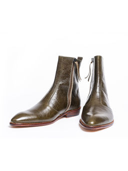 Kavith Sainaani - Olive Crackle Texture Boots