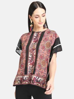 Kazo - Floral Print Combo Printed Kaftan Top