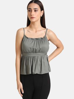 Kazo - Grey Solid Ruched Spaghetti Top