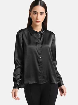Kazo - Black Solid Satin Classic Shirt