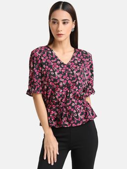 Kazo - Magenta Printed Top With Drawstring