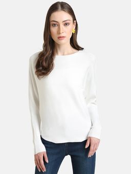 Kazo - White Solid Batwing Pullover