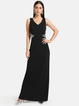 Kazo - Black Embellished Maxi Dress With Waist Embellishment