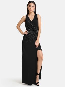 Kazo - Black Embellished Ruched Maxi Dress