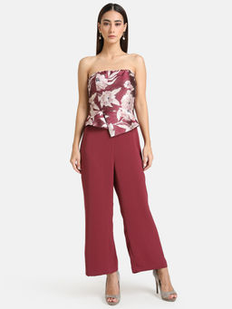 Kazo - Maroon Floral Jacquard Jumpsuit
