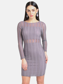 Kazo - Grey Solid Sheer Textured Bodycon Mini Dress