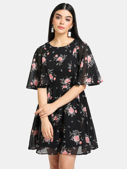 Kazo - Black Floral Floral Skater Dress