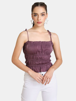 Kazo - Purple Solid Noodle Strap Crop Top