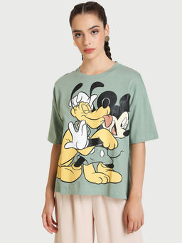 Kazo - Green Character Mickey And Pluto Printed Tee